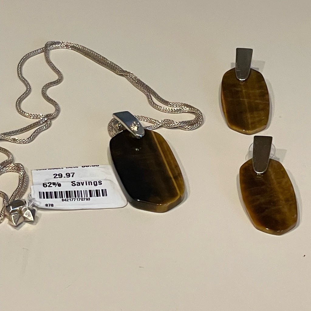 Brown Tigers Eye Pendant And Earring Set 15$